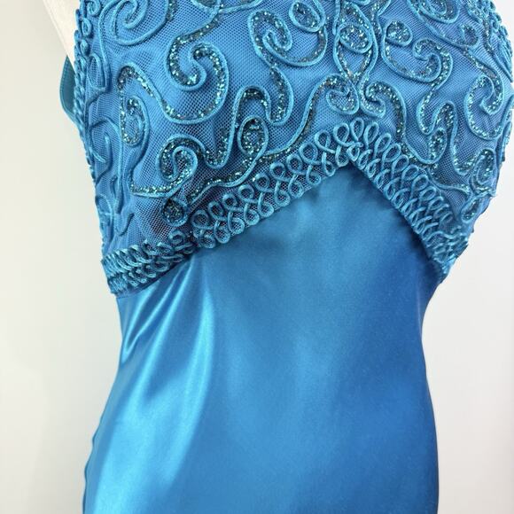 Vintage Morgan And Co Blue Satin Maxi Formal Dress 9/10 Open Back Prom Y2K 90s - Picture 6 of 16